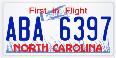 NC license plate ABA6397