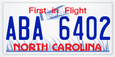 NC license plate ABA6402