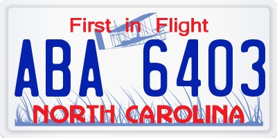 NC license plate ABA6403