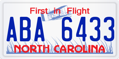 NC license plate ABA6433