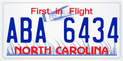 NC license plate ABA6434
