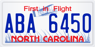 NC license plate ABA6450