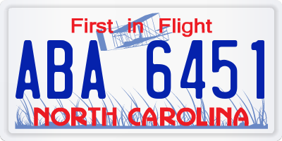 NC license plate ABA6451