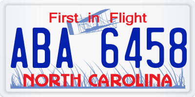 NC license plate ABA6458