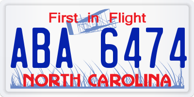 NC license plate ABA6474