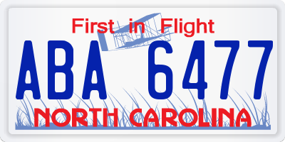 NC license plate ABA6477