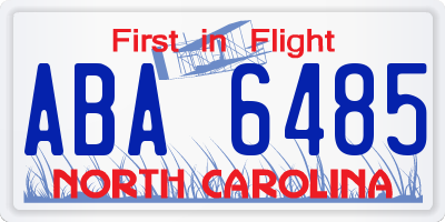 NC license plate ABA6485