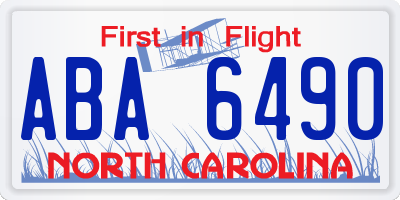 NC license plate ABA6490