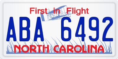 NC license plate ABA6492