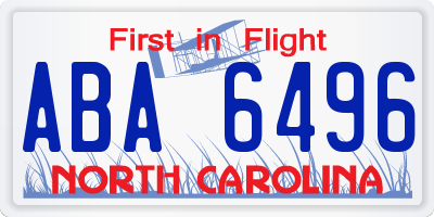 NC license plate ABA6496