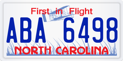 NC license plate ABA6498