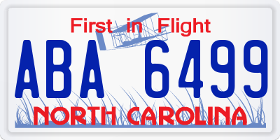 NC license plate ABA6499