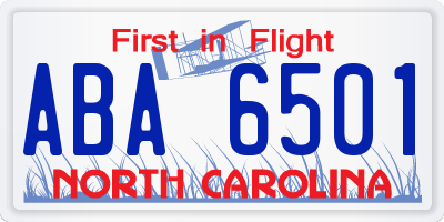 NC license plate ABA6501