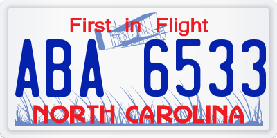NC license plate ABA6533