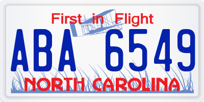 NC license plate ABA6549