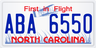 NC license plate ABA6550