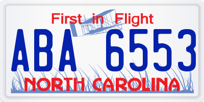 NC license plate ABA6553