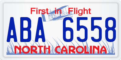 NC license plate ABA6558