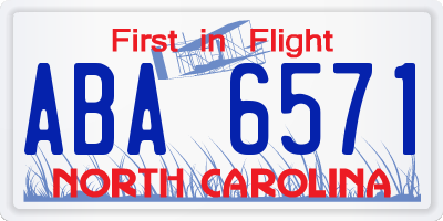 NC license plate ABA6571