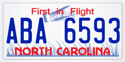 NC license plate ABA6593