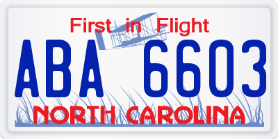 NC license plate ABA6603