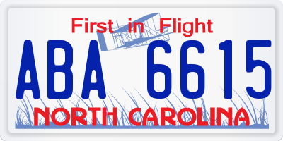 NC license plate ABA6615