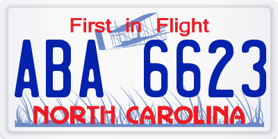 NC license plate ABA6623