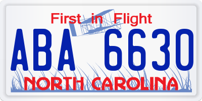 NC license plate ABA6630