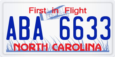 NC license plate ABA6633