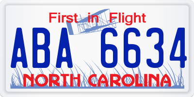 NC license plate ABA6634