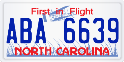 NC license plate ABA6639
