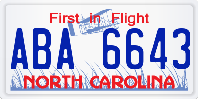 NC license plate ABA6643