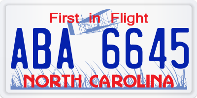 NC license plate ABA6645
