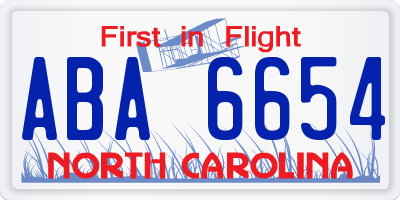NC license plate ABA6654