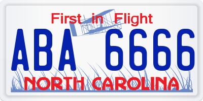 NC license plate ABA6666