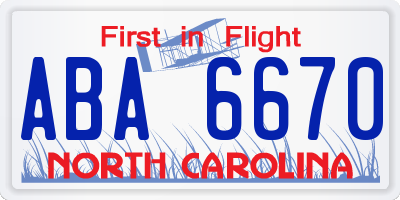 NC license plate ABA6670