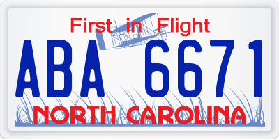 NC license plate ABA6671