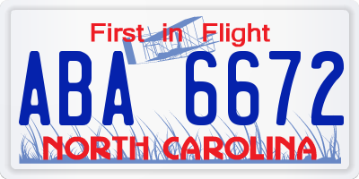 NC license plate ABA6672