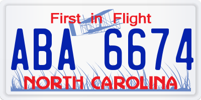 NC license plate ABA6674