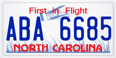 NC license plate ABA6685