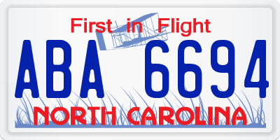 NC license plate ABA6694