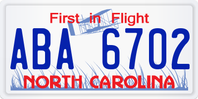 NC license plate ABA6702