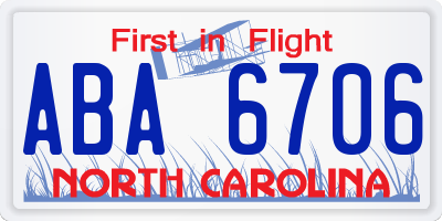 NC license plate ABA6706