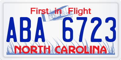 NC license plate ABA6723