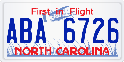 NC license plate ABA6726