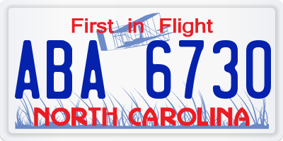 NC license plate ABA6730