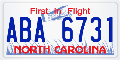 NC license plate ABA6731