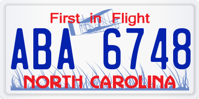 NC license plate ABA6748
