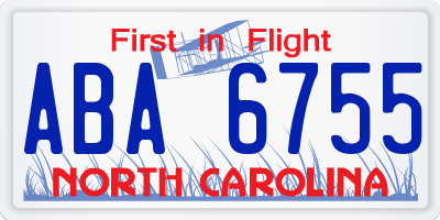 NC license plate ABA6755