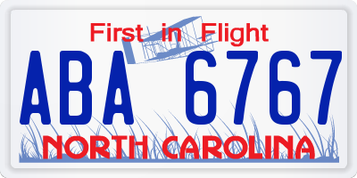 NC license plate ABA6767